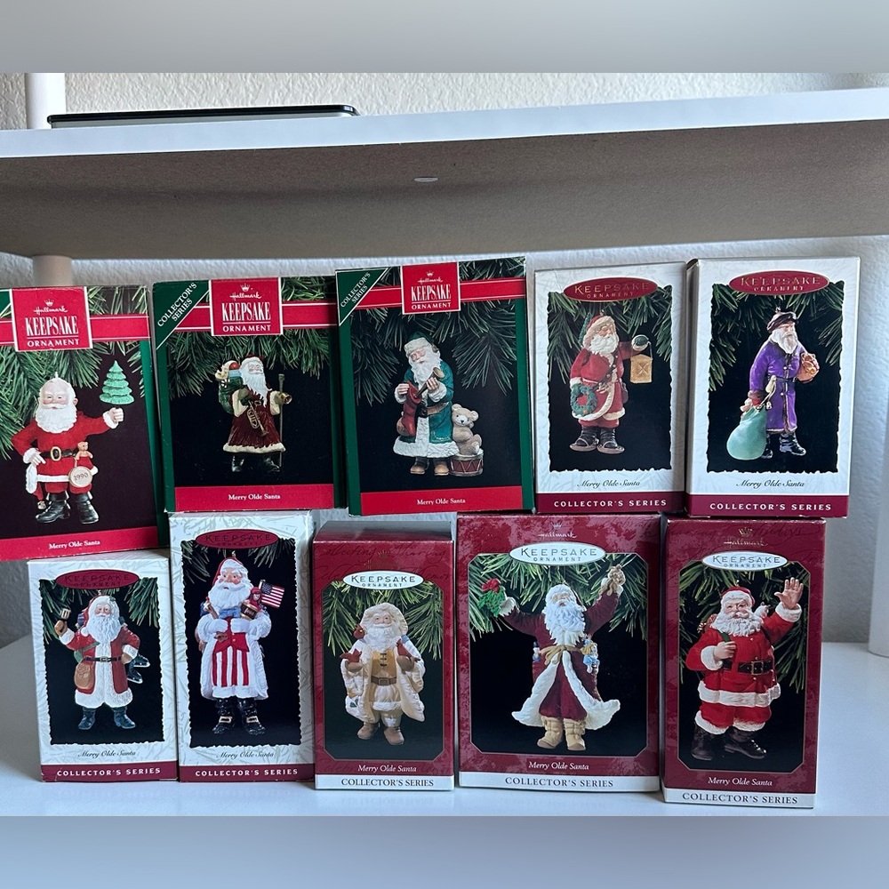 Merry Olde Santa Collector’s Series Hallmark Ornaments Dated 1990-1999 set of10